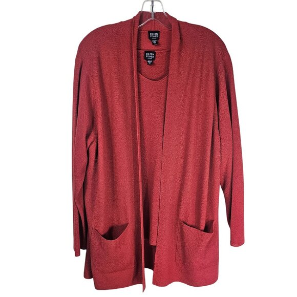Eileen Fisher Orange/Red Wool Cardigan & Tank Set 1X Textured Relaxed Fit Office - Picture 1 of 14